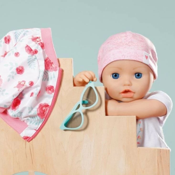 Set rrobash pranverore për kukull Baby Annabell Zapf 43 cm, rozë/blu, me aksesorë