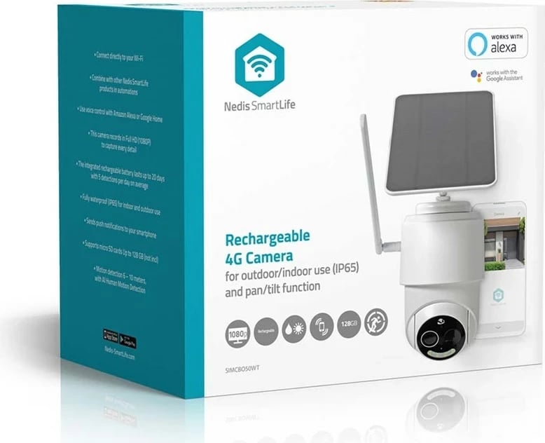Kamerë sigurie IP dome nedis SIMCBO50WT, 2MP, 4G, Wireless, me panel diellor, E bardhë