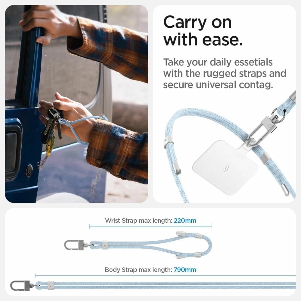 Set litarësh universal Spigen, Crossbody & Wrist Strap, ConTag Pad, kaltër