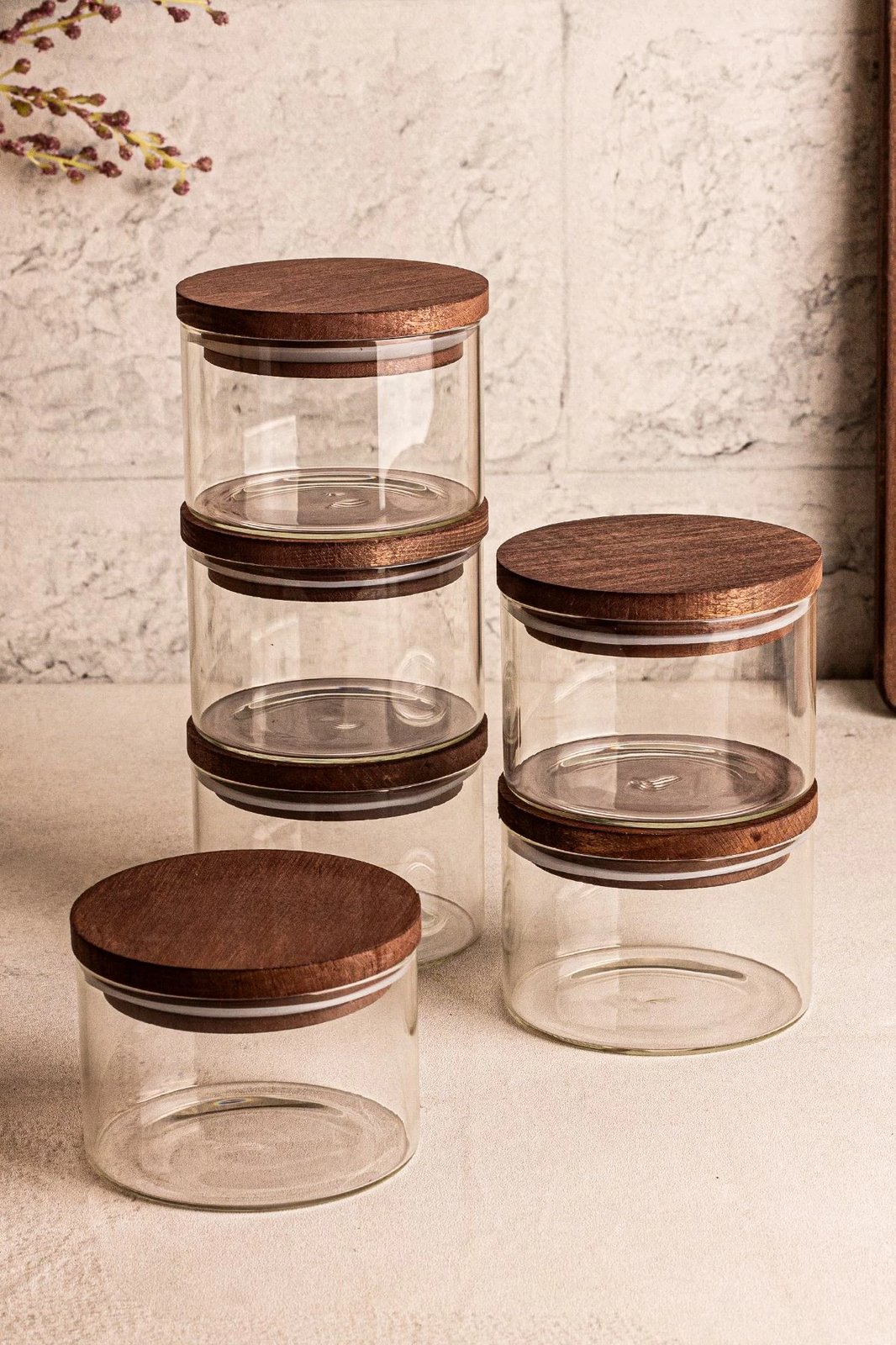 Set pjatash qelqi me kapak druri, 12 copë, Hermia Concept Doria 6