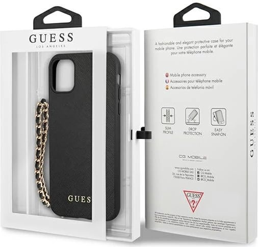 Mbështjellës Guess Saffiano Chain për iPhone 11/Xr 6.1", i zi