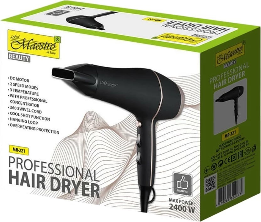 Tharëse flokësh Feel-Maestro MR-221, 2400W, e zezë/argjendtë
