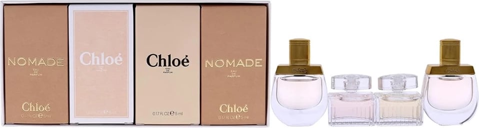 Set parfumesh për femra Chloe Nomade Eau de Toilette, Rose Tangerine Eau de Toilette, Chloe Eau de Parfum, Nomade Eau de Parfum 4 copë 5ml