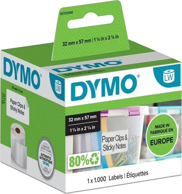 Etiketa vetëngjitëse DYMO, S0722540, 32 x 57 mm, të bardha