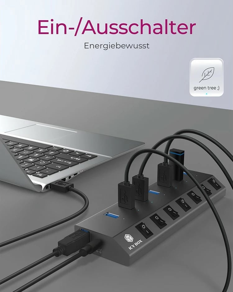 USB hub ICY BOX IB-HUB1701-C3, 7 porta, USB 3.2, alumini, anthracite