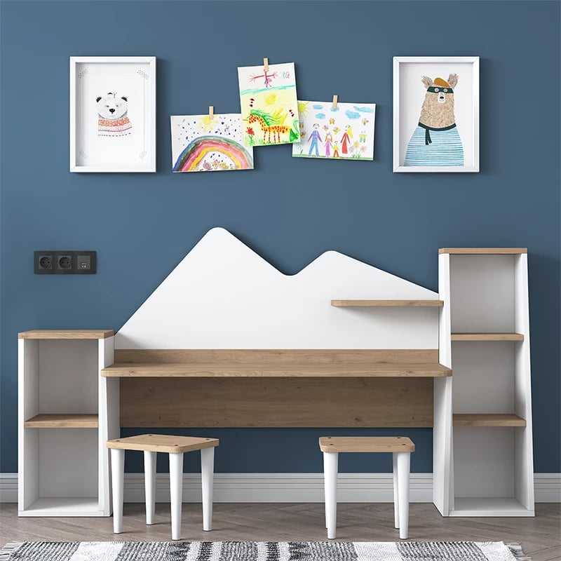 Set për zyre për fëmijë 3 pjesë Bubble, arrë-bardhë, 180x45x93.5cm