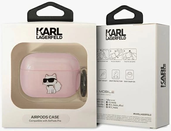 Mbështjellës Karl Lagerfeld KLAPHNCHTCP për AirPods Pro, Choupette, Rozë me unazë