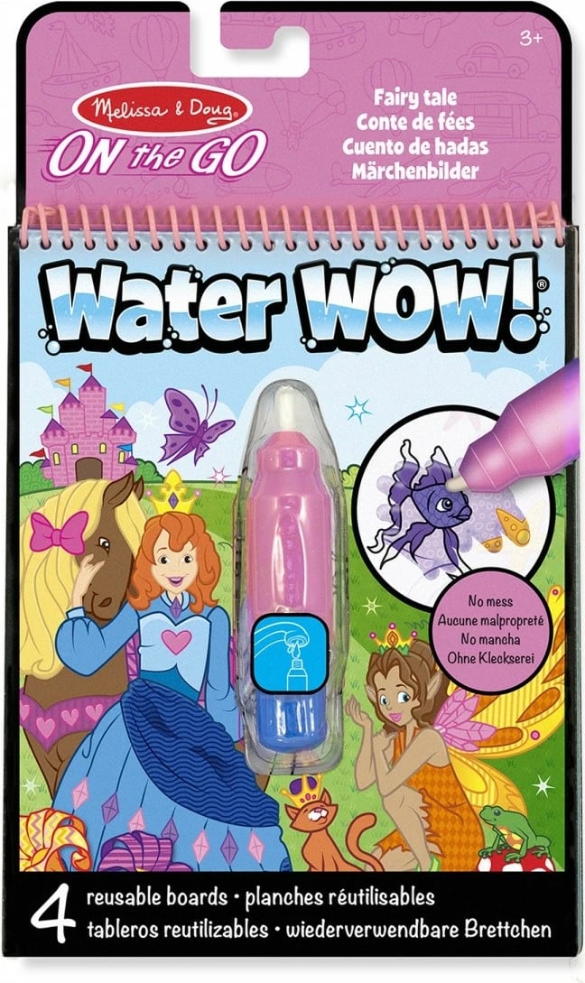 Libër ngjyrosës me ujë, Melissa & Doug, Water WOW! Assortment 6075659, 4 faqe të ripërdorshme, stilolaps uji i rimbushshëm, 1 copë, modele të përziera