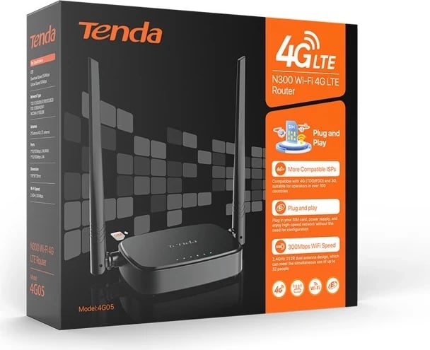Ruter pa tel Tenda 4G05, Ethernet i Shpejtë, Banda e Vetme (2.4 GHz), Ngjyrë e Zezë