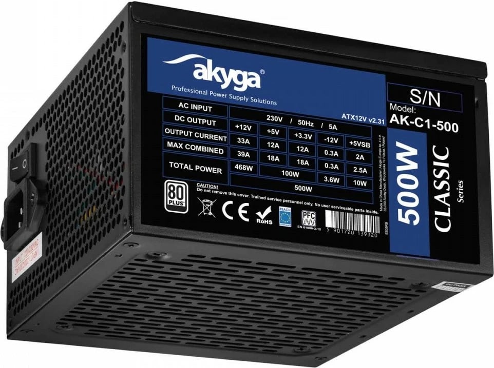 Kasë furnizimi AKYGA AK-C1-500, 500W, ATX, 80 PLUS, e zezë
