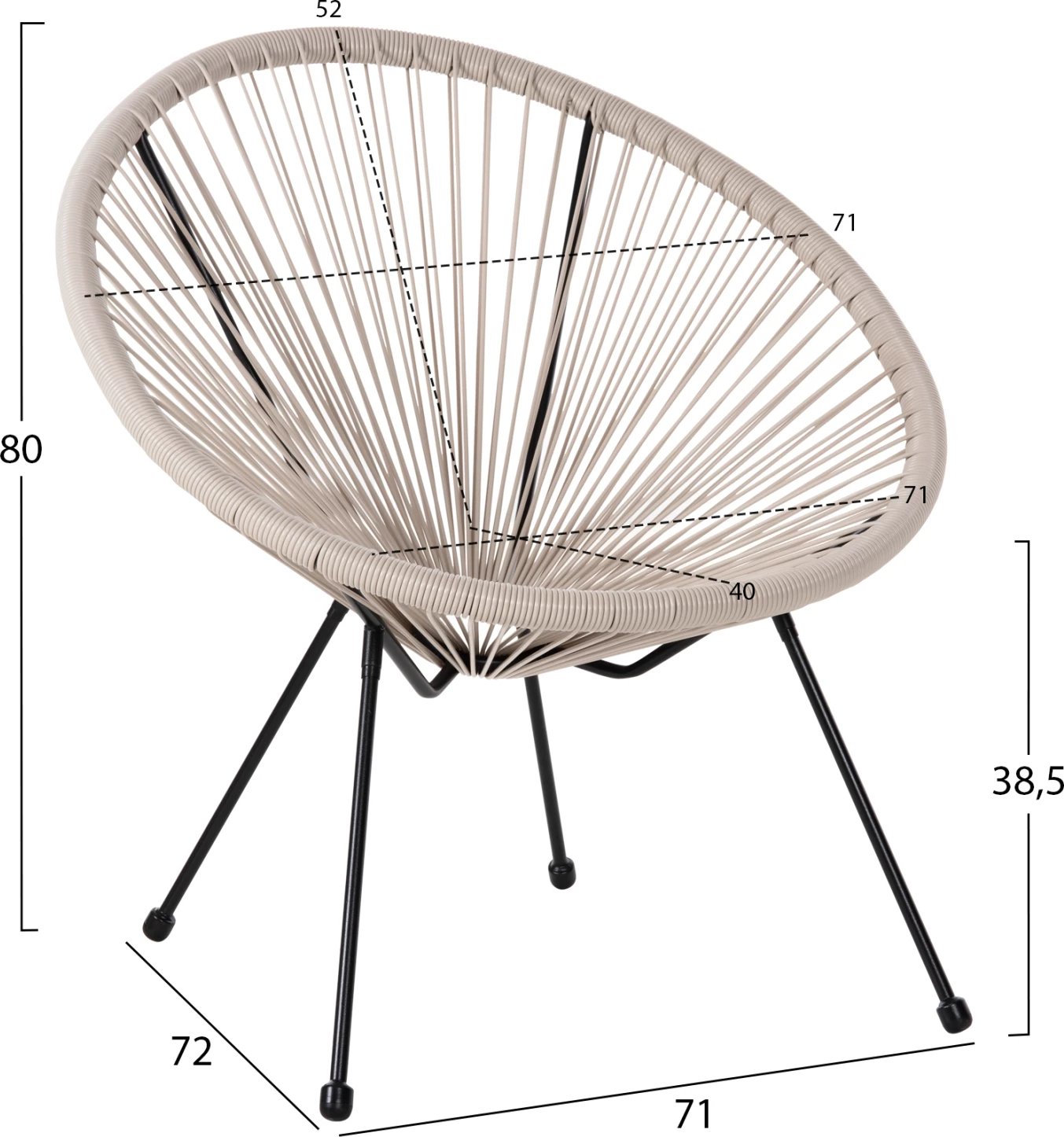 Karrige e jashtme lloj foleje ACAPULCO FH5872.03 metal i zi-ratan sintetik në ecru 71x72x80Hcm