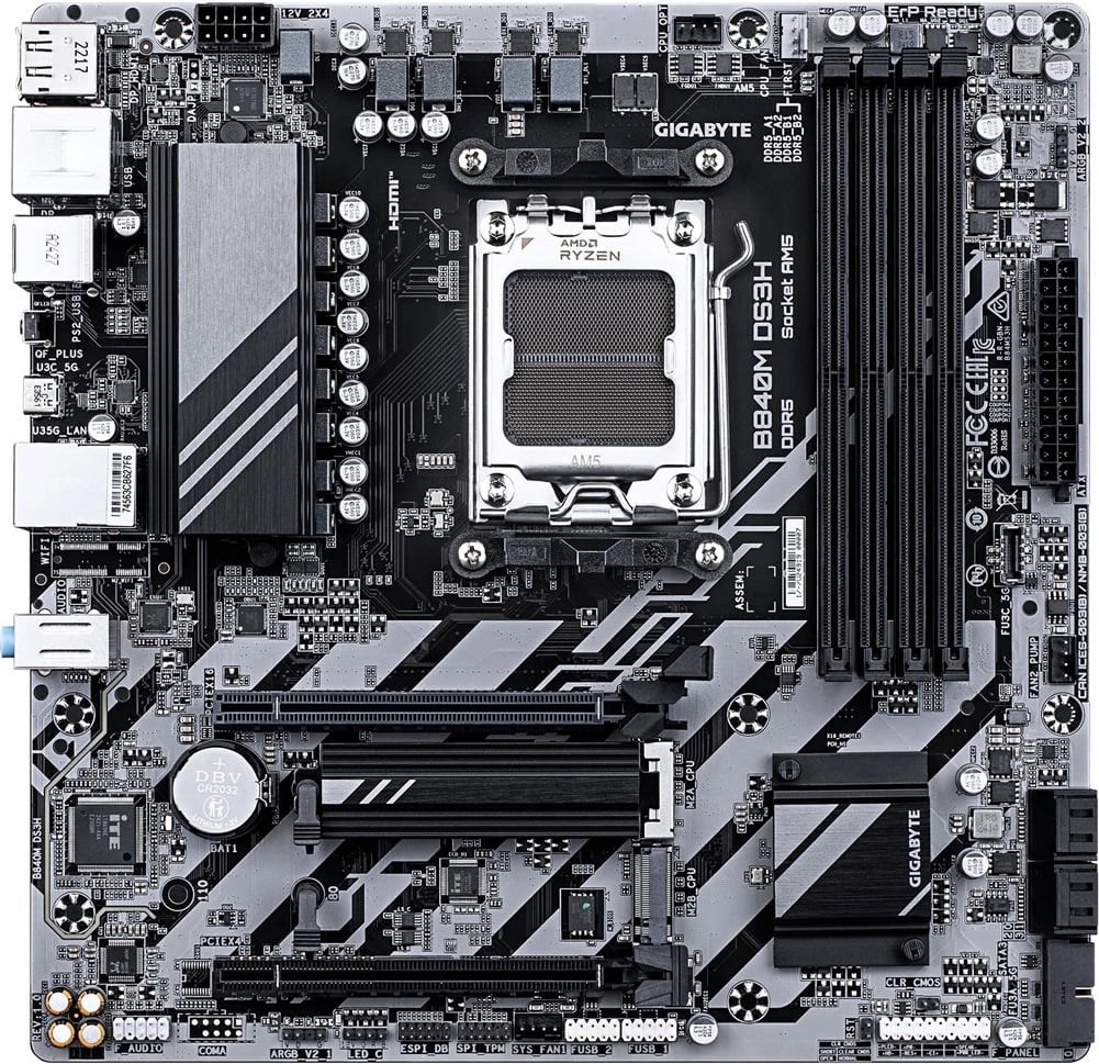 Pllakë amë Gigabyte B840M DS3H, Socket AM5, DDR5, PCIe 4.0, 2.5GbE LAN, e zezë