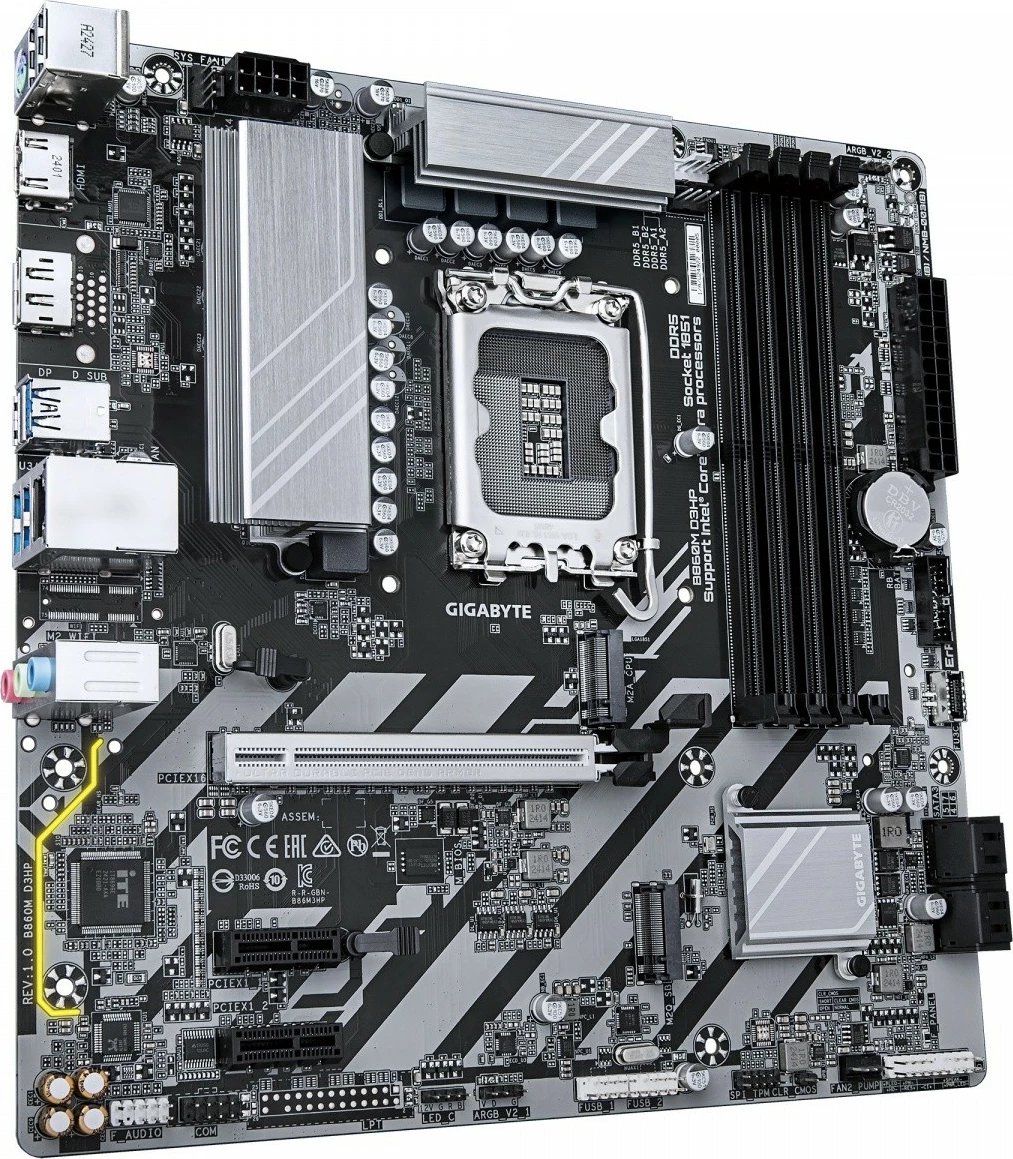 Pllakë amë Gigabyte B860M D3HP, micro ATX, LGA1851, 2x M.2, 4x SATA, Gri