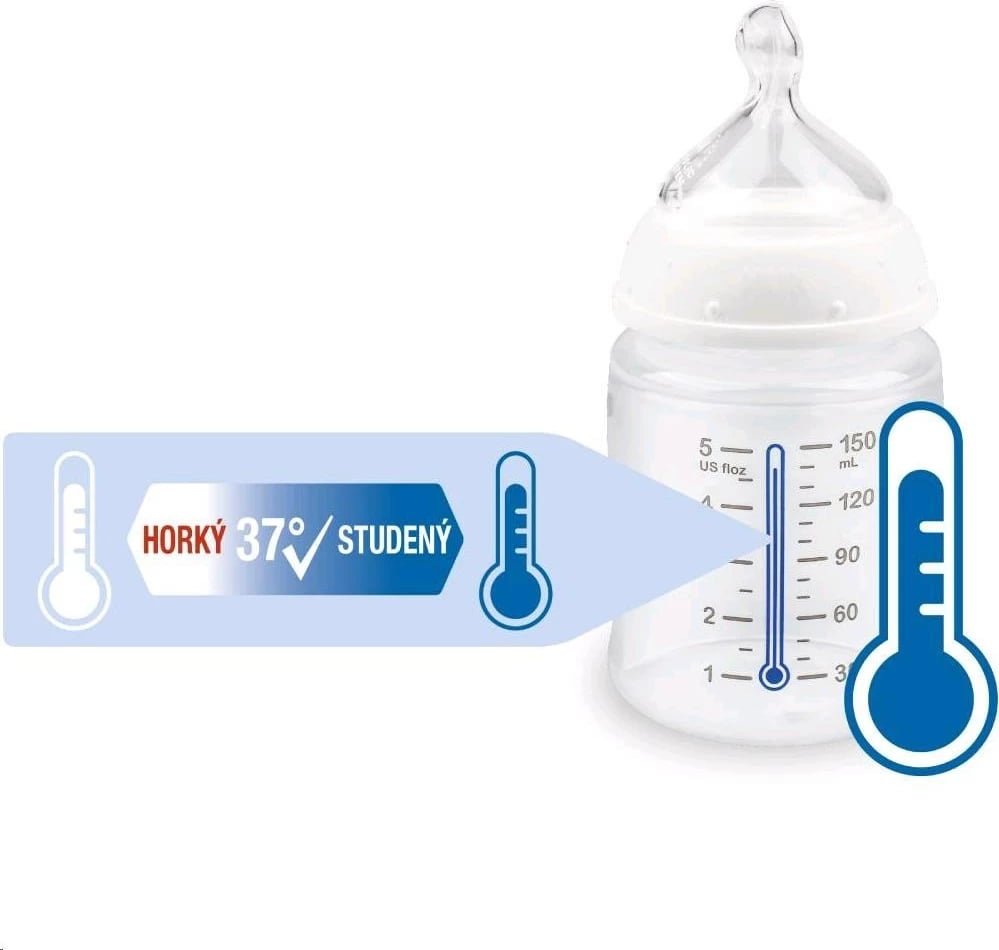 Shishe për bebe, NUK, First Choice Temperature Control, 150 ml, thithkë M 0–6 muaj, rozë