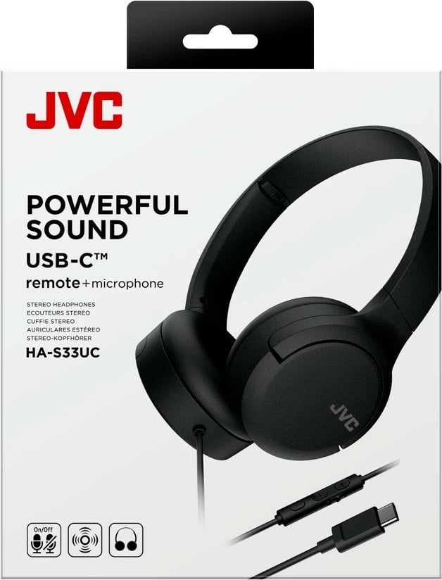 Kufje JVC HA-S33UC, USB-C, me mikrofon, kabllo 1.2 m, full-size, të zeza