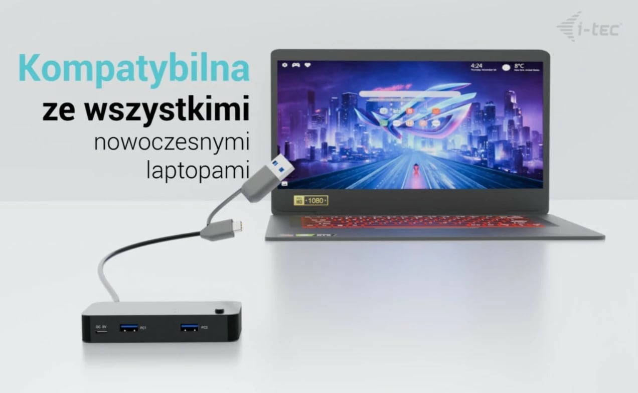 HUB KVM universal i-tec CAKVMHUB2A2C, 2x USB-C, 2x USB-A 3.0, i zi