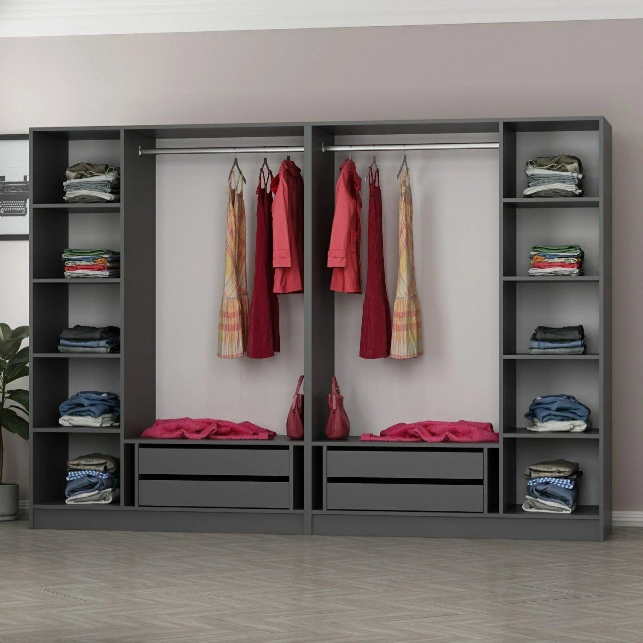 Dollap Skye Decor, anthracite e zi, 270x190x52cm, 8 pjesë