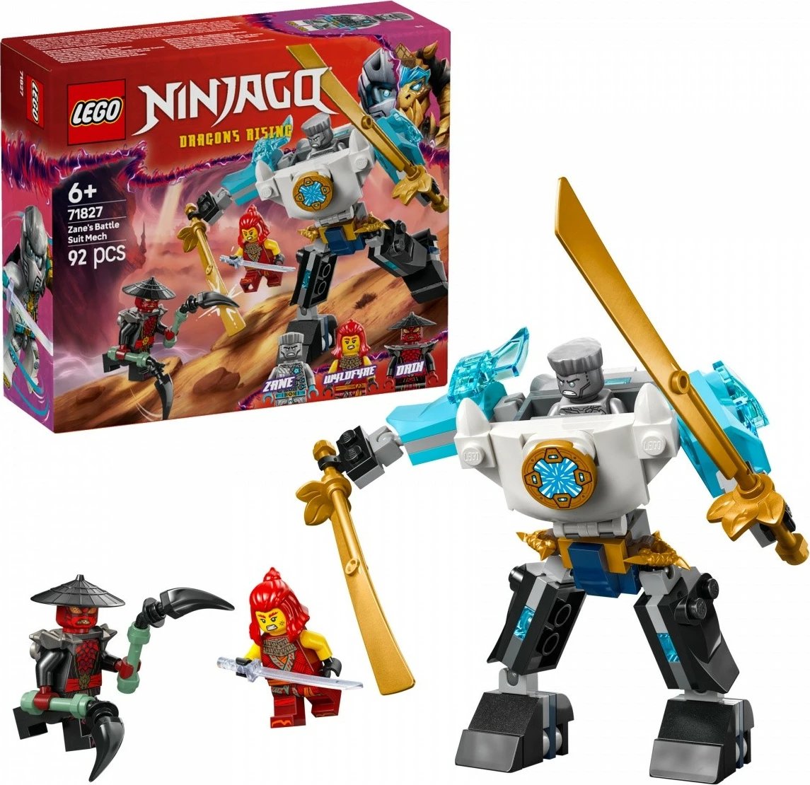 Set LEGO Ninjago Zane's Battle Armor Mech 71827, 92 pjesë, për fëmijë