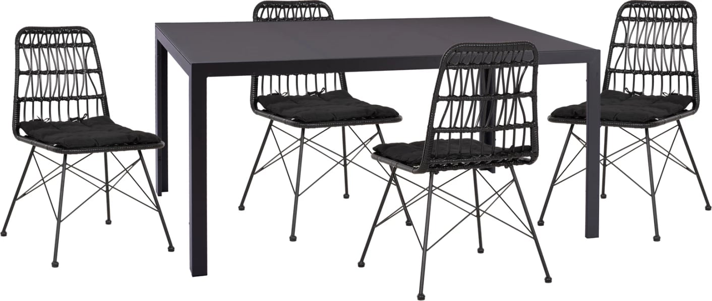 Set për darkë jashtë 5 pjesë OFER FH21029 metal gri i errët - shportë e zezë dhe metal