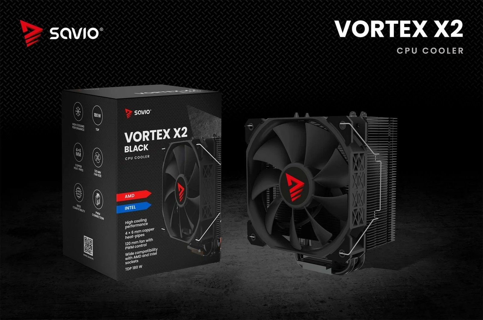 Ftohës procesori Savio Vortex X2 Black, 120 mm, 4-pin, për Intel/AMD, i zi