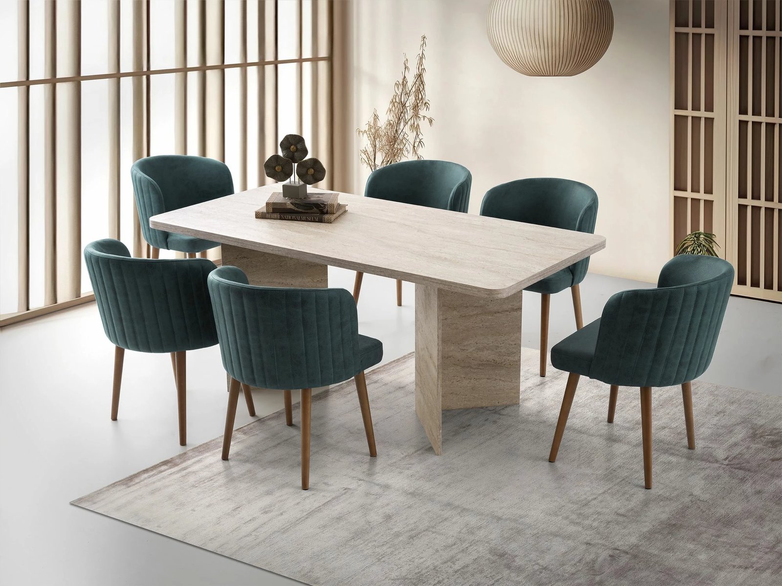 Tavolinë ngrënieje Skye Decor, ngjyrë travertin, Loft - 2931