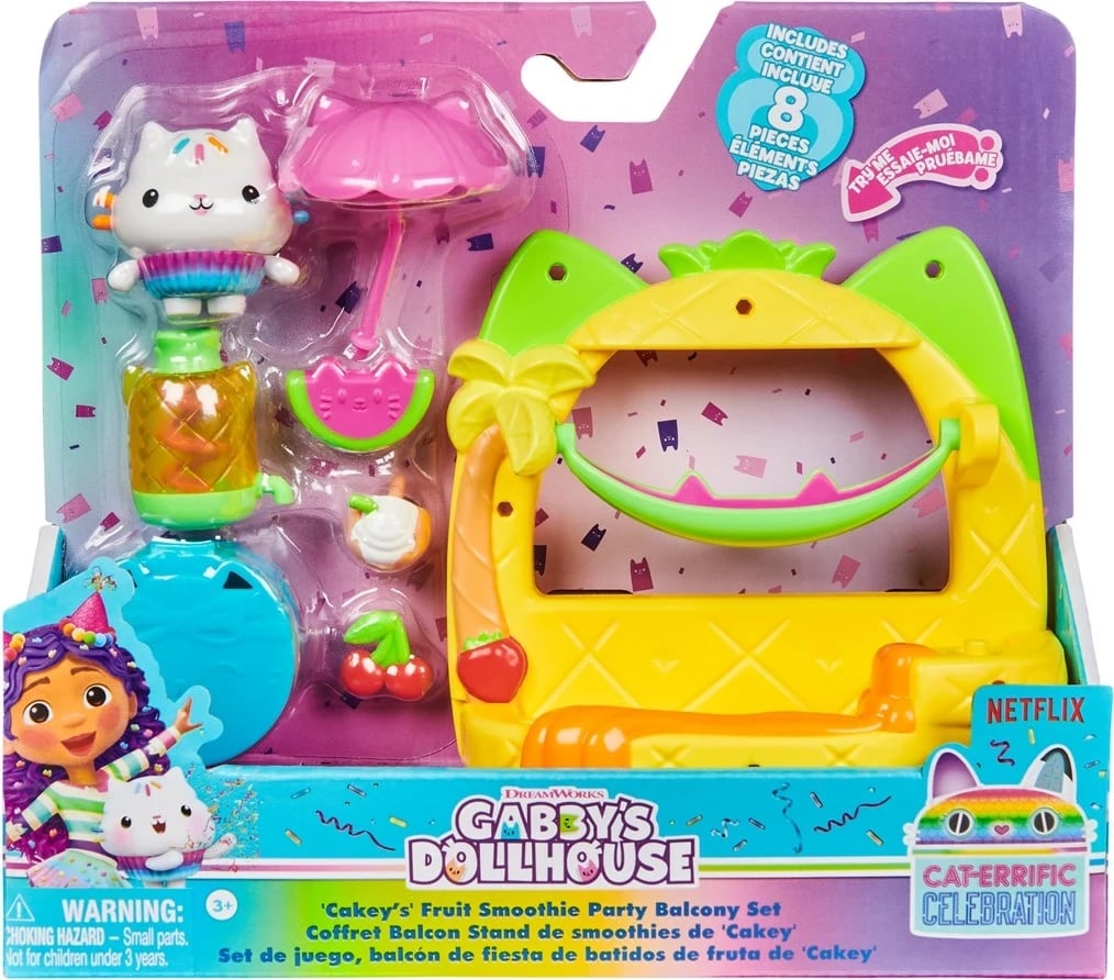 Set lodrash Gabby's Dollhouse Cakey’s Fruit Smoothie Balcony, SPIN MASTER, 1253522, shumëngjyrësh, 8 pjesë