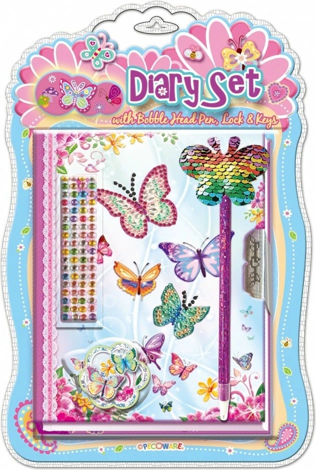 Set ditari Pulio Pecoware me stilolaps, flutura, me ngjyra, për vajza