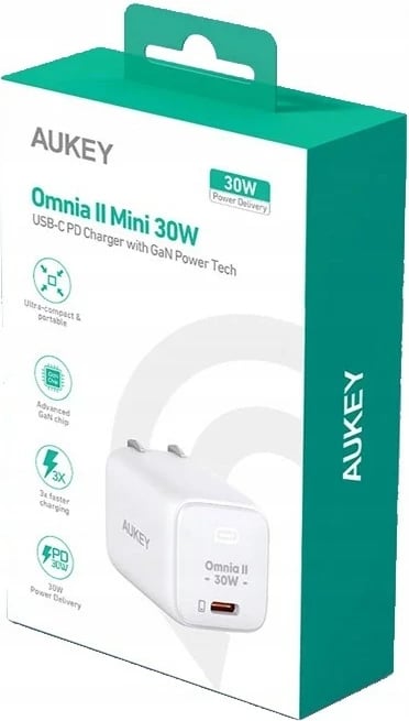 Karikues muri AUKEY Omnia II Mini PA-B1L, 30W, 1x USB-C, Bardhë
