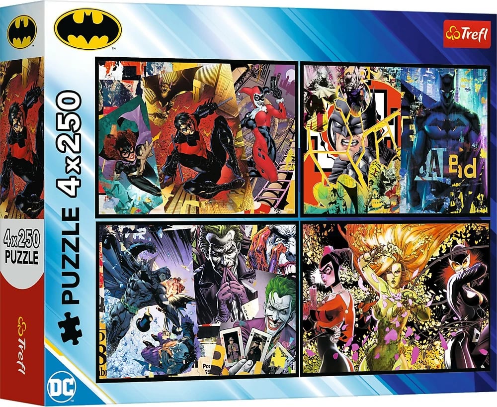 Puzzle Batman Trefl 4x250 pjesë, për fëmijë, shumëngjyrëshe, set