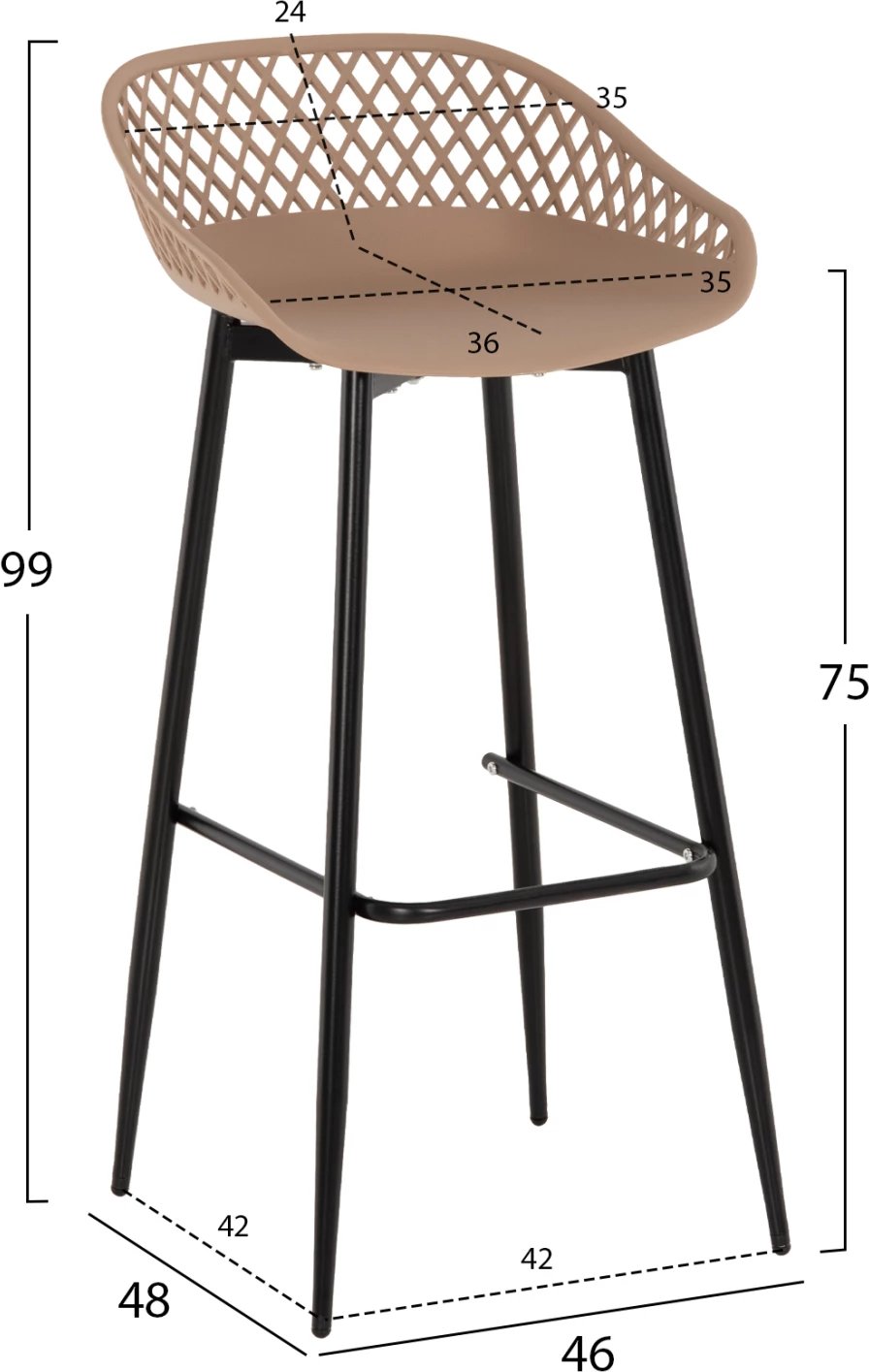 Karrige për bar AVAYA FH8686.13, polipropilenë ngjyrë kapuçino, këmbë metalike të zeza, 46x48x99H cm