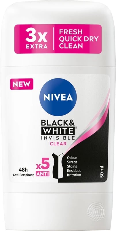 Deodorant stick Nivea Black&White Invisible Clear për femra, 50ml
