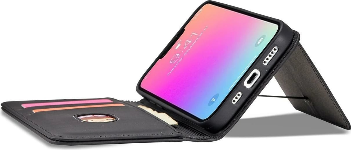 Mbështjellës Hurtel Magnet Card Case për iPhone 14, portofol, mbajtës, e zezë