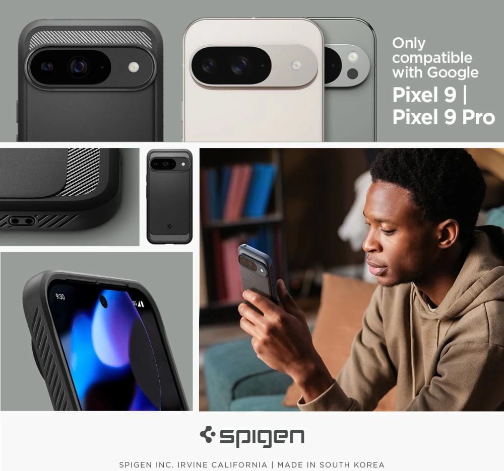 Mbështjellës Spigen Rugged Armor për Google Pixel 9 / 9 Pro, i zi