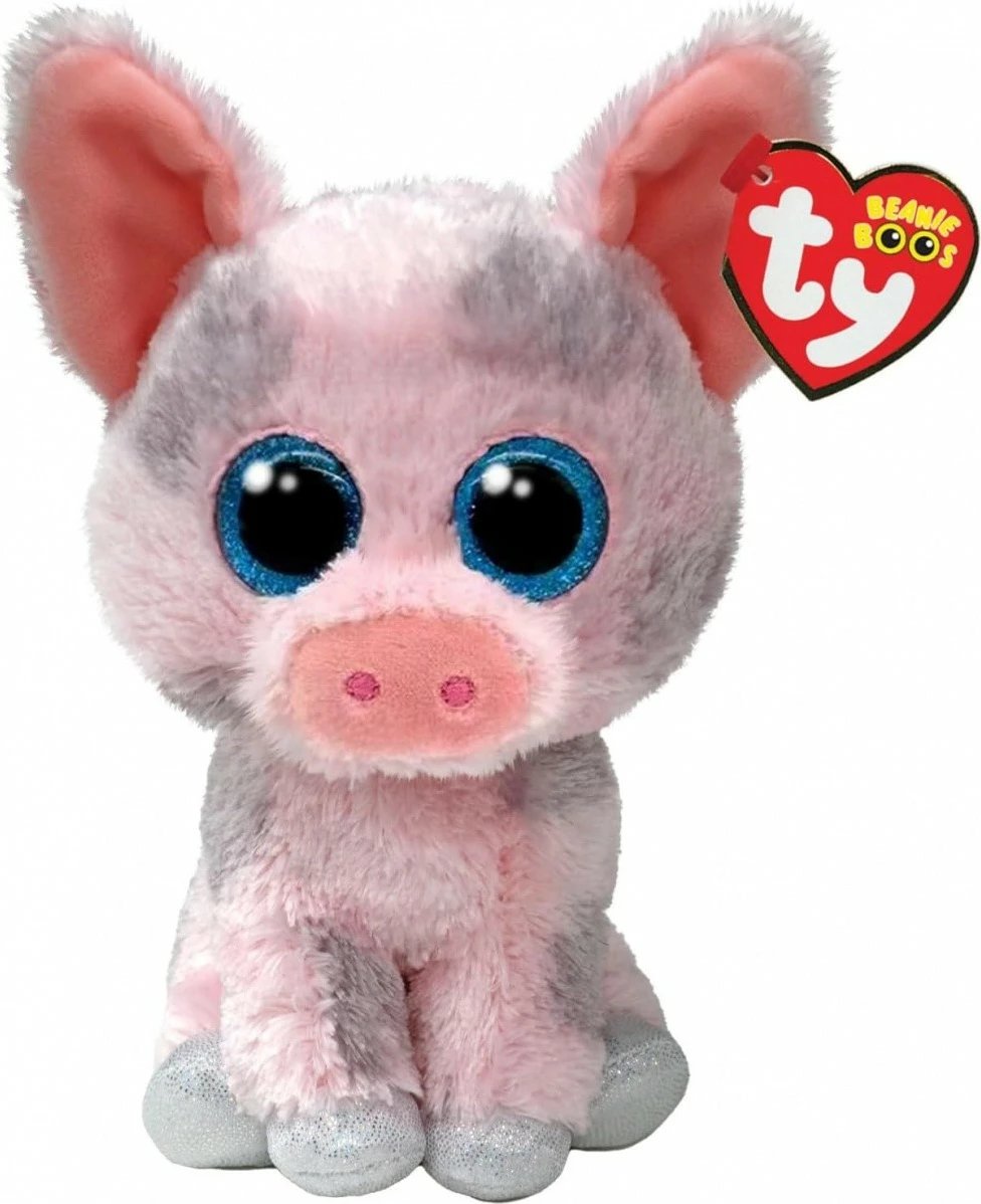 Lodër pelushi TY Hambone, derrkuc, 15 cm, rozë/gri