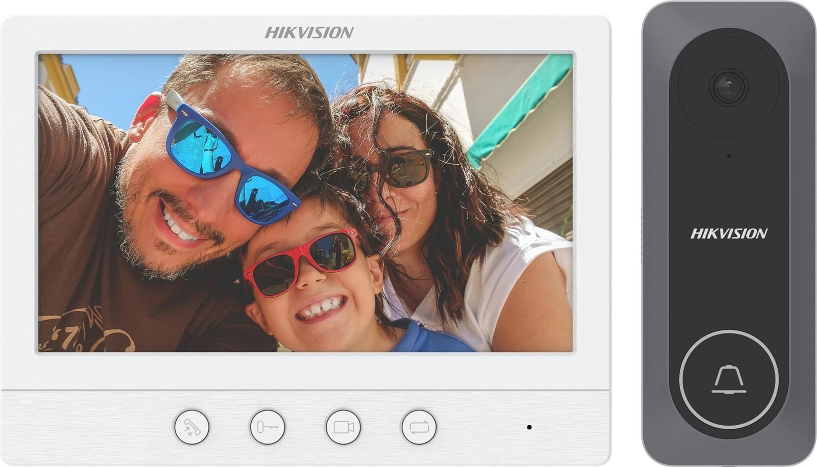 Set interkomi video Hikvision TVI-VIS-04, me ekran dhe kamerë, bardhë/zezë