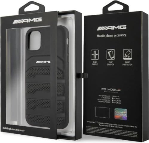 Mbështjellës Mercedes AMG Debossed Lines për iPhone 11 6.1", lëkurë, zi