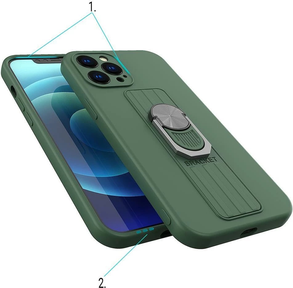 Mbështjellës silikoni Hurtel Ring Case për Samsung Galaxy S22 Ultra, me dorezë dhe mbajtëse, Rozë