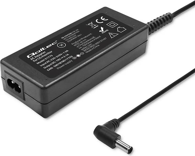 Adapter energjie për monitor Qoltec 51775, 40W, 19V, 2.1A, për LG, i zi, me kabllo