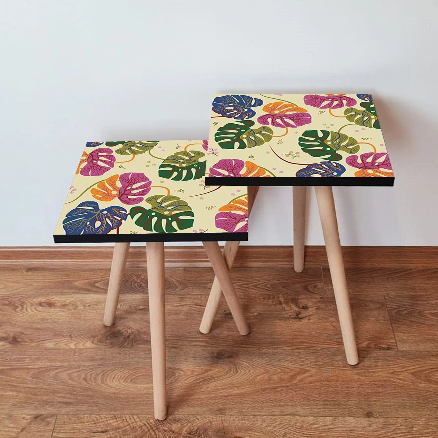 Set tavolinash ndihmëse, dizajn me gjethe shumëngjyrëshe, Skye Decor, 2Shp139