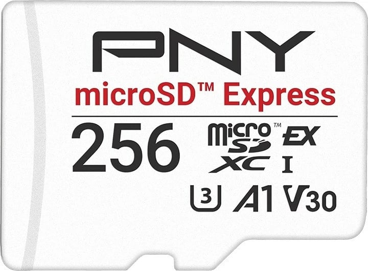 Kartelë memorie microSD Express PNY 256GB, SDXC, UHS-I, pa adapter, e bardhë