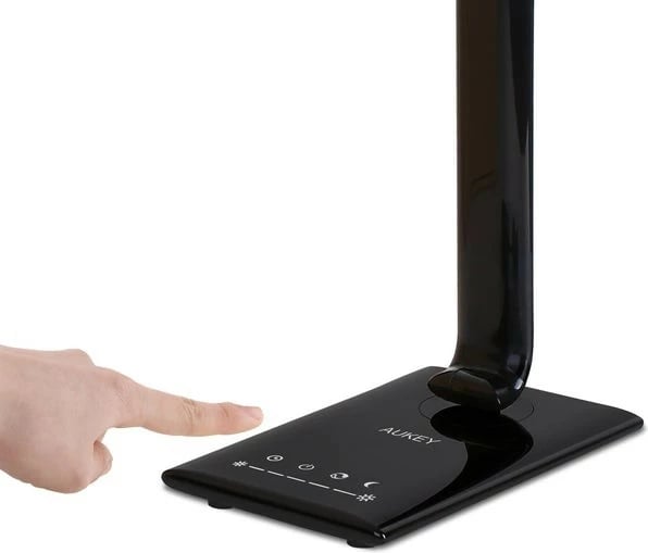 Lampë tavoline LED, AUKEY LT-T10, 12W, 3000-6500K, 7 nivele ndriçimi, 5 moda, port USB, e zezë