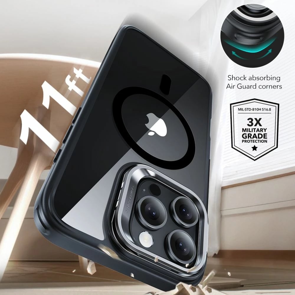 Mbështjellës ESR Classic Hybrid Kickstand HaloLock MagSafe për iPhone 16 Pro, Set me xham të temperuar, Transparent
