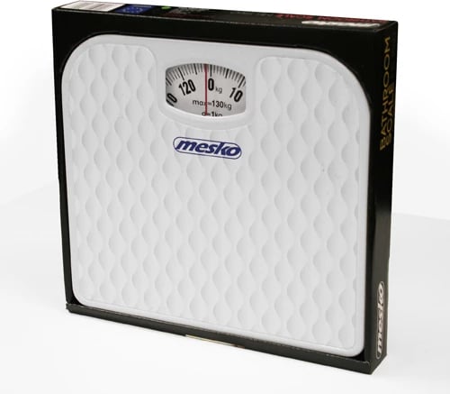 Peshore banjoje mekanike, Adler, MS 8160, kapacitet 130 kg, saktësi 1 kg, me buton kalibrimi, e bardhë