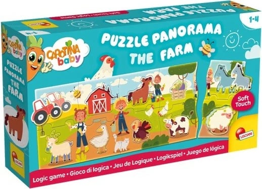 Puzzle panoramik Carotina Baby Farm, Lisciani, 10 pjesë, për fëmijë 1-4 vjeç