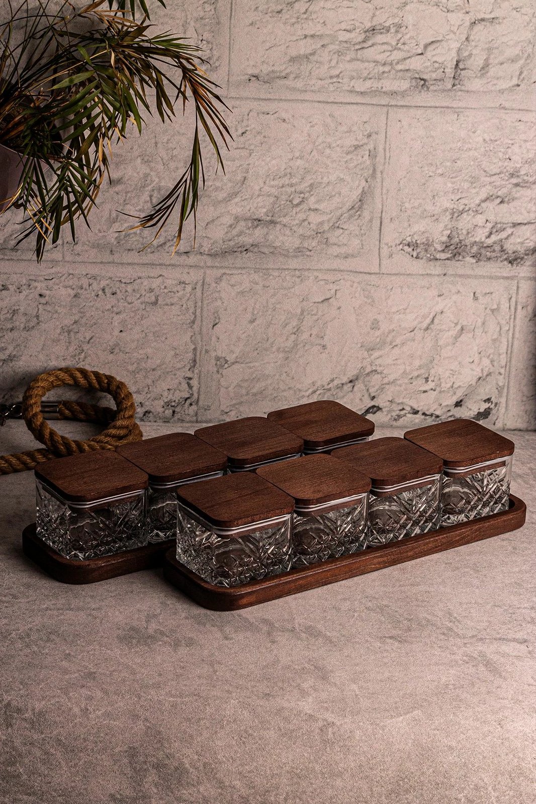 Set pjatash qelqi me kapak druri, 18 pjesë, Hermia Concept, Milla Kare 10