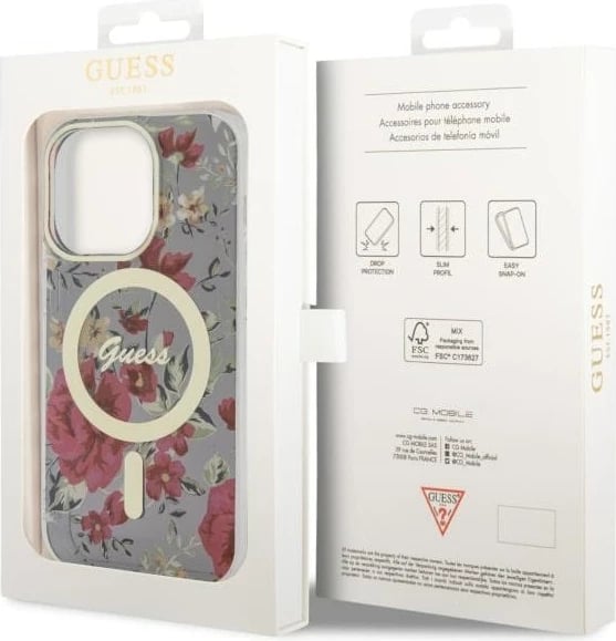 Mbështjellës Guess GUHMP14LHCFWSA për iPhone 14 Pro 6.1", Flower MagSafe, Gjelbër