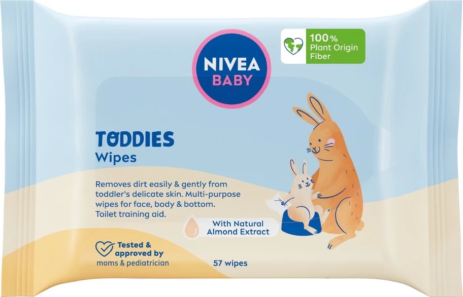 Peceta të lagura për fëmijë Nivea Baby Toddies Biodegradable, 57 copë