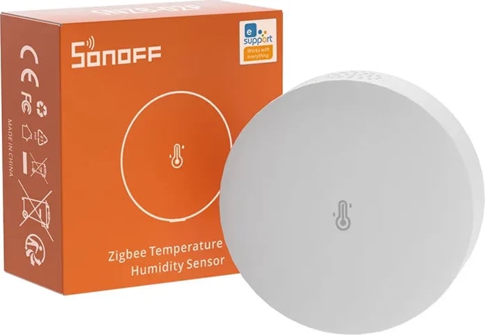 Sensor temperature dhe lagështie Sonoff SNZB-02P, ZigBee, i bardhë, i rrumbullakët