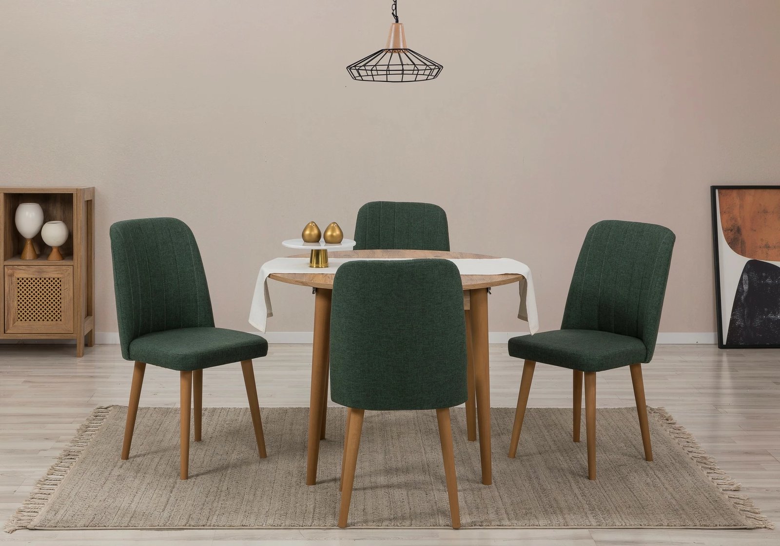 Set tavoline me karrige, zgjatshme, 5 pjesë, Skye Decor, Vina 1070, ngjyrë pishë Atlantiku, e gjelbër