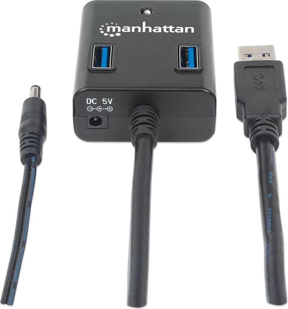 USB hub MANHATTAN 4-porta USB 3.0, me rrymë, zi